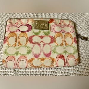 Vintage Coach Signature Print Pouch with Pink, Orange, and Green